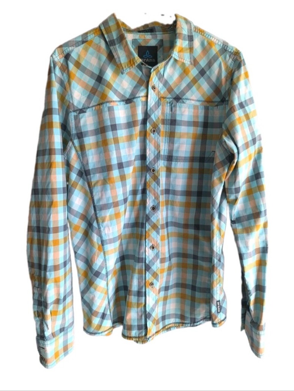 Prana shirt button down Zeven Checkered Slim fit Outdoor Men size medium
